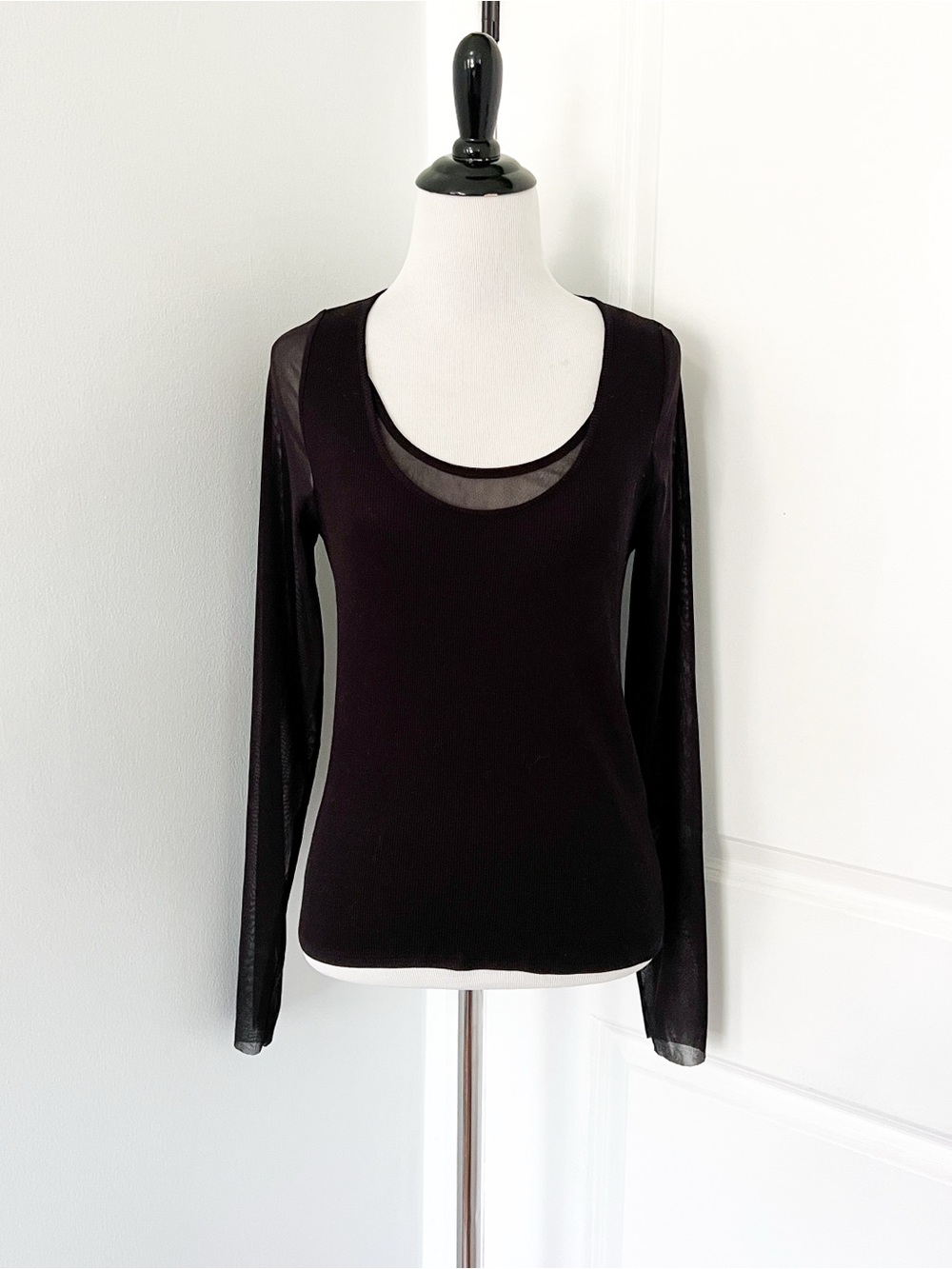 Zara Black Long Sleeve Scoop Neck Layered Tee - Large